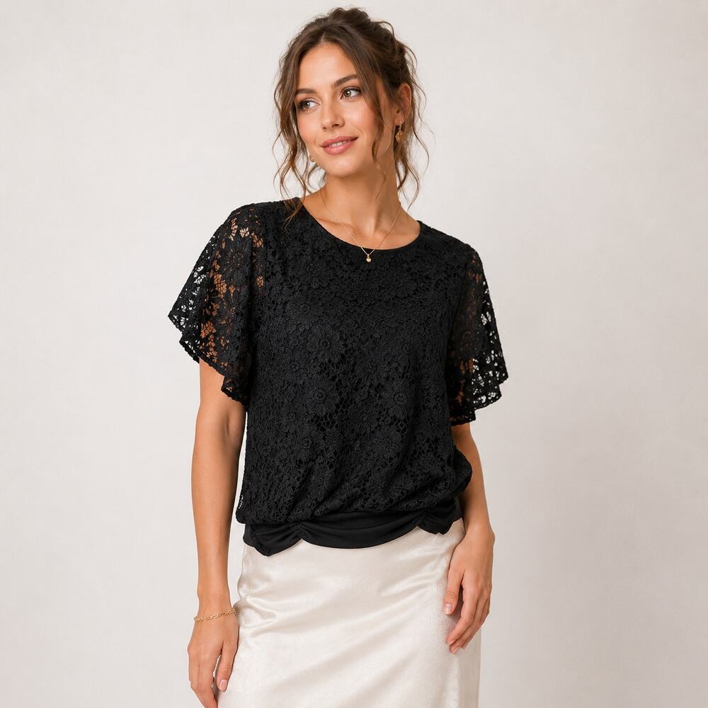 Love J. Top Black Lace Short Sleeve Stretch Whimsygoth Fairy Grunge Women's M